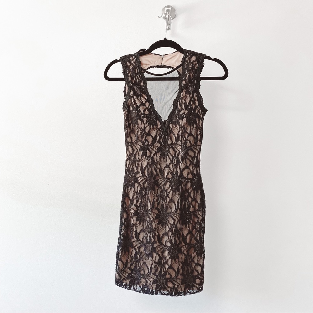 Jodi Kristopher‎ NYE Holiday Party Chic Lace Open Back Bodycon Mini Dress Black